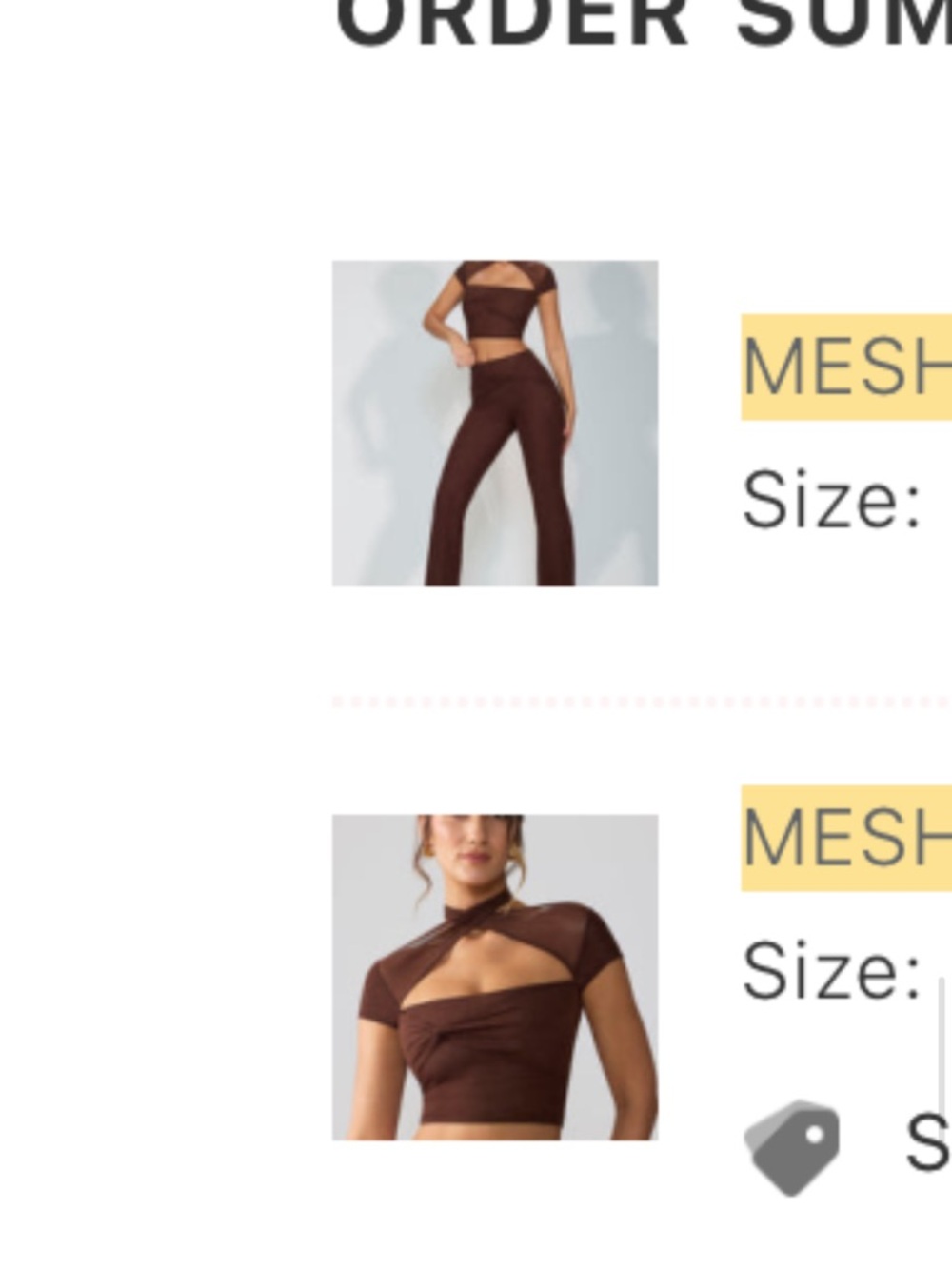 Oh Polly! Brown Two-Piece Mesh Cutout Top and Pants Set . NWT